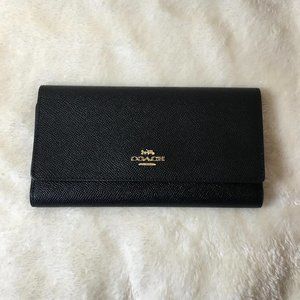 Coach black pebble leather trifold womens wallet large